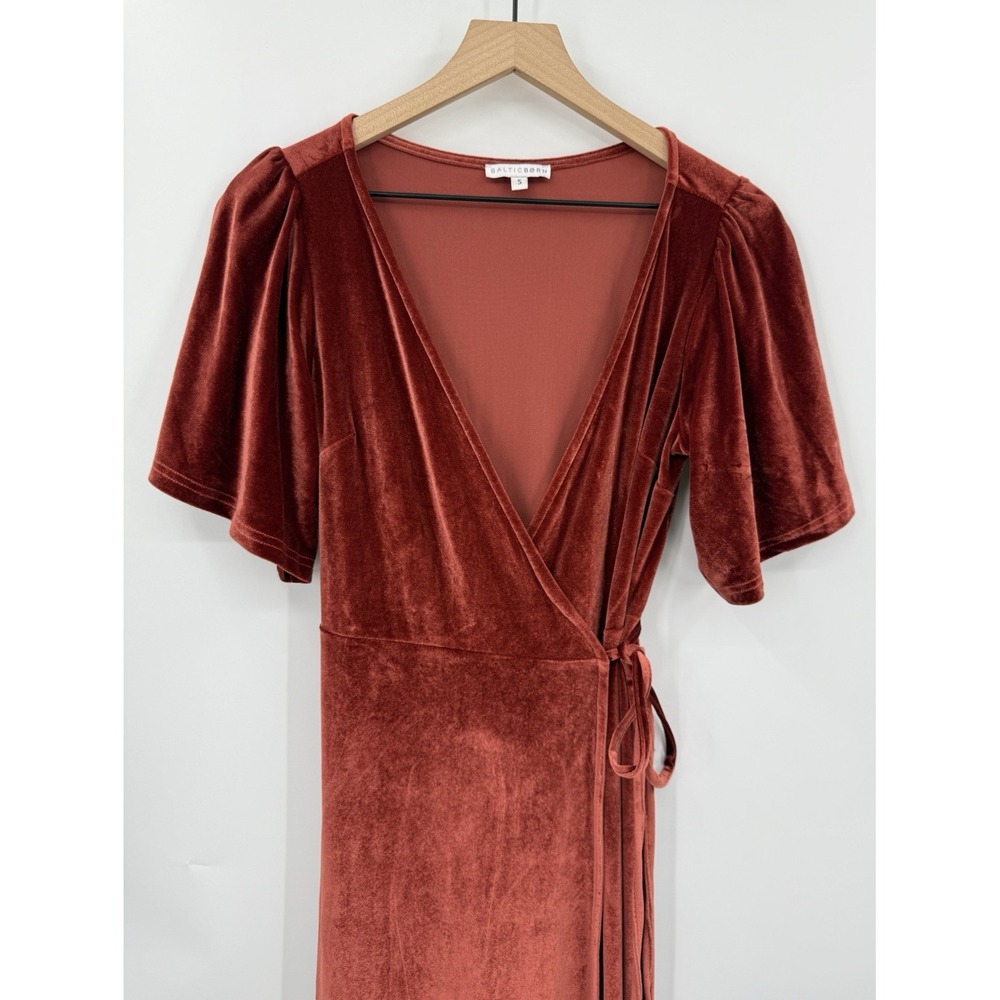 Baltic Born Velvet Wrap Dress Womens Small Orange Rust Maxi Holiday Christmas‎